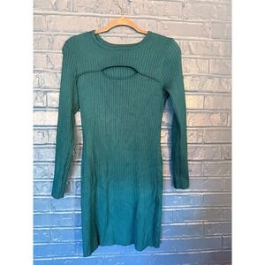 IN San Francisco Teal Ribbed Cutout Long Sleeve Sweater Dress Women's Size L